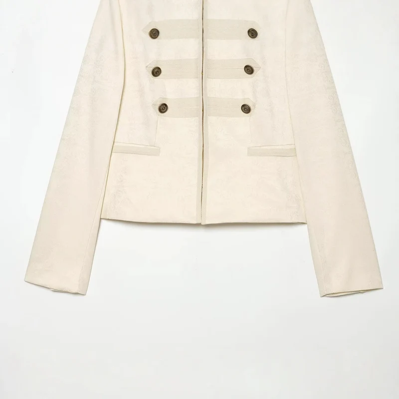 Damen Kurze Paradejacke mit Stehkragen, Zierbesatz und Reihenknöpfen Drune