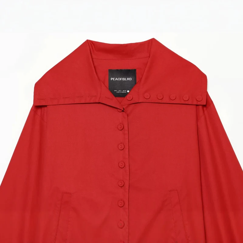 Damen Kurze Boxy-Utility-Jacke mit überlappendem Kragen und Knopfdetail Drune