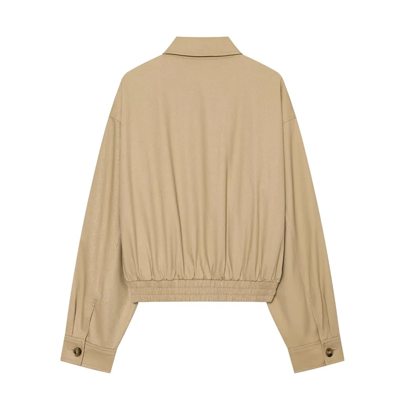 Damen Kurzblouson mit Reißverschluss, elastischem Saum und kariertem Innenfutter Drune