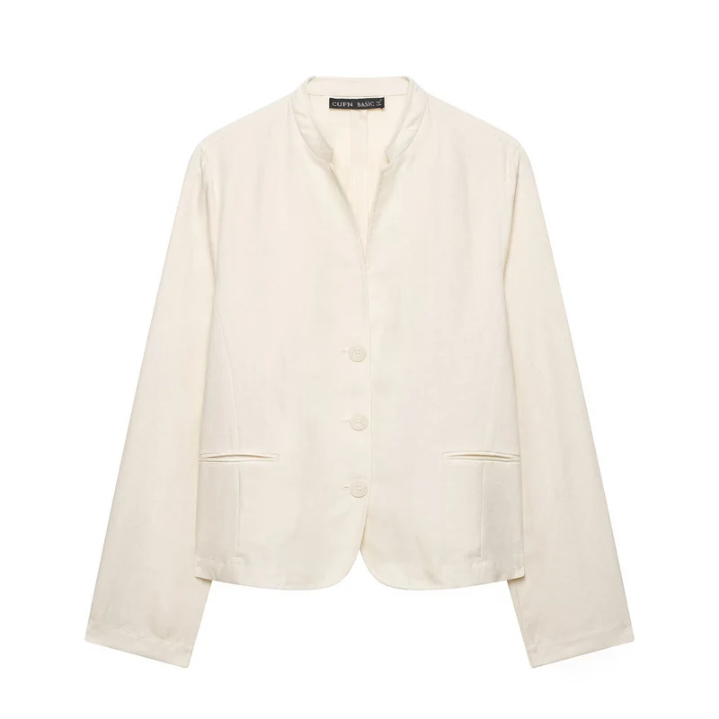 Damen Kurzblazer mit Stehkragen und weite Palazzo-Hose mit Kordelzug Drune