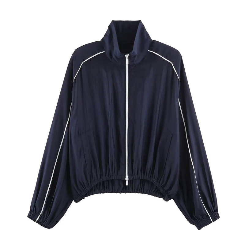 Damen Kurz geschnittene Windjacke mit hohem Kragen und elastischem Saum Drune