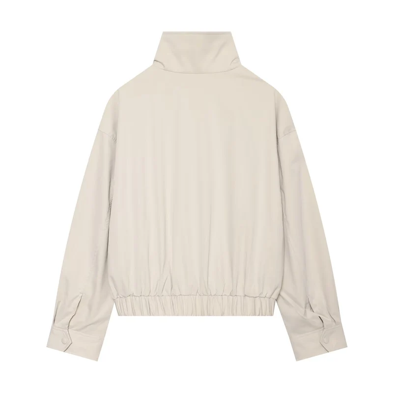 Damen Kurz geschnittene Trench-inspirierte Jacke mit hohem Stehkragen und Taillengürtel Drune