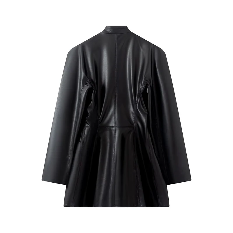 Damen Kunstleder-Blazer im Oversize-Schnitt mit Wickeloptik und taillierten Zierknöpfen Drune