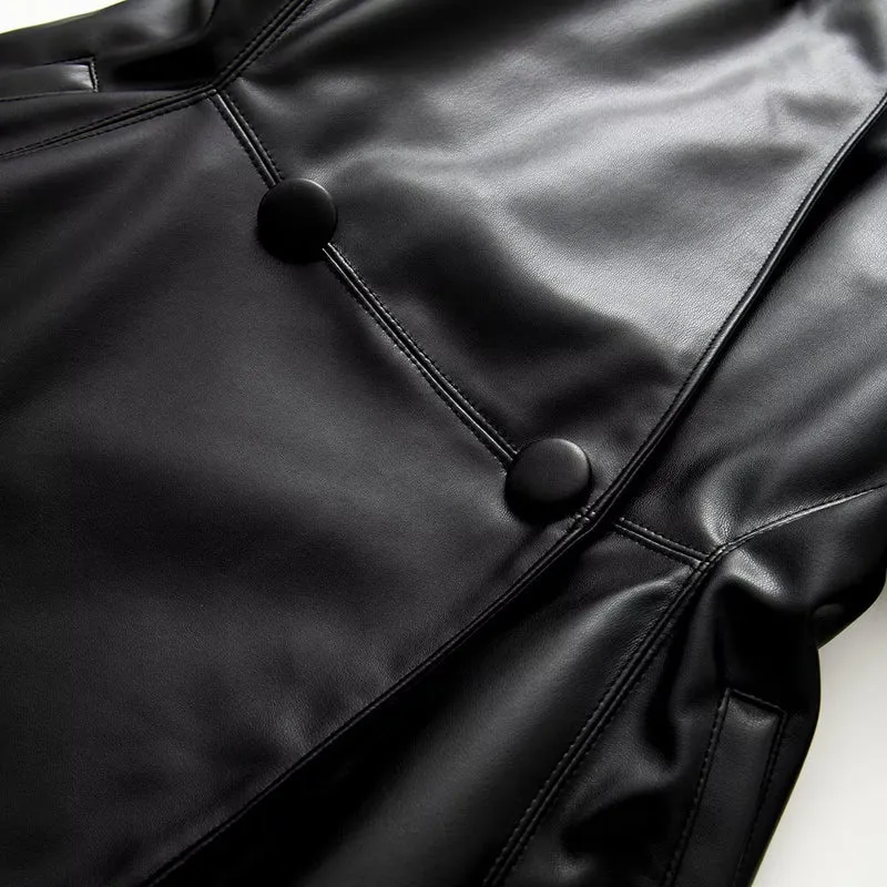 Damen Kunstleder-Blazer im Oversize-Schnitt mit Wickeloptik und taillierten Zierknöpfen Drune