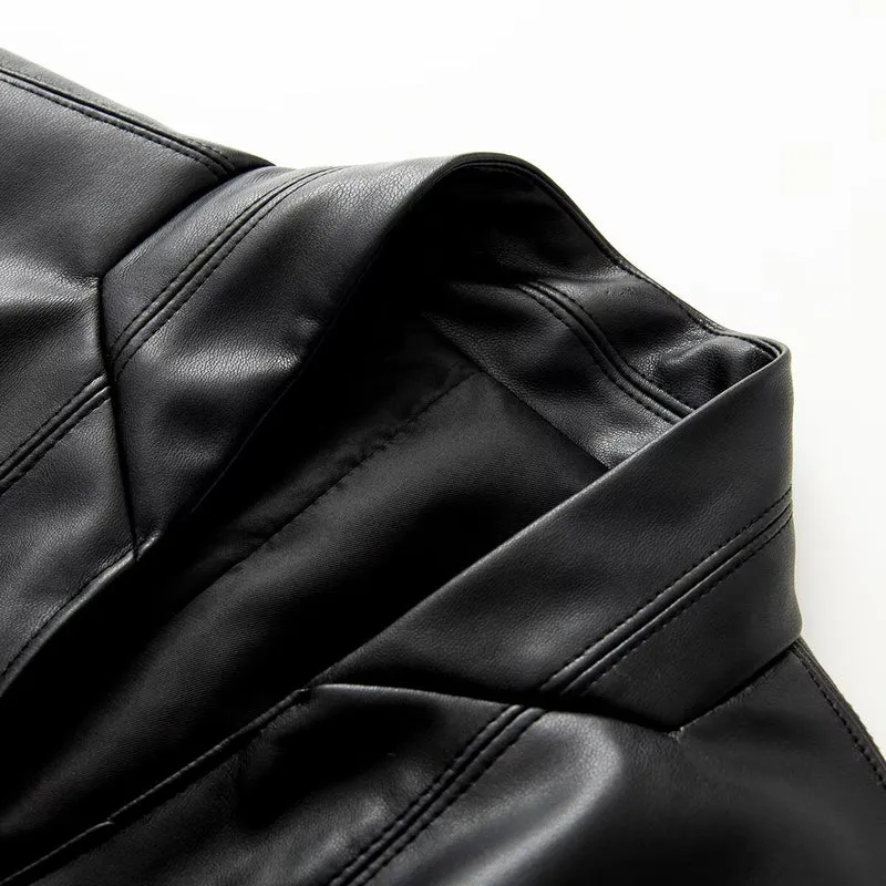 Damen Kunstleder-Blazer im Oversize-Schnitt mit Wickeloptik und taillierten Zierknöpfen Drune