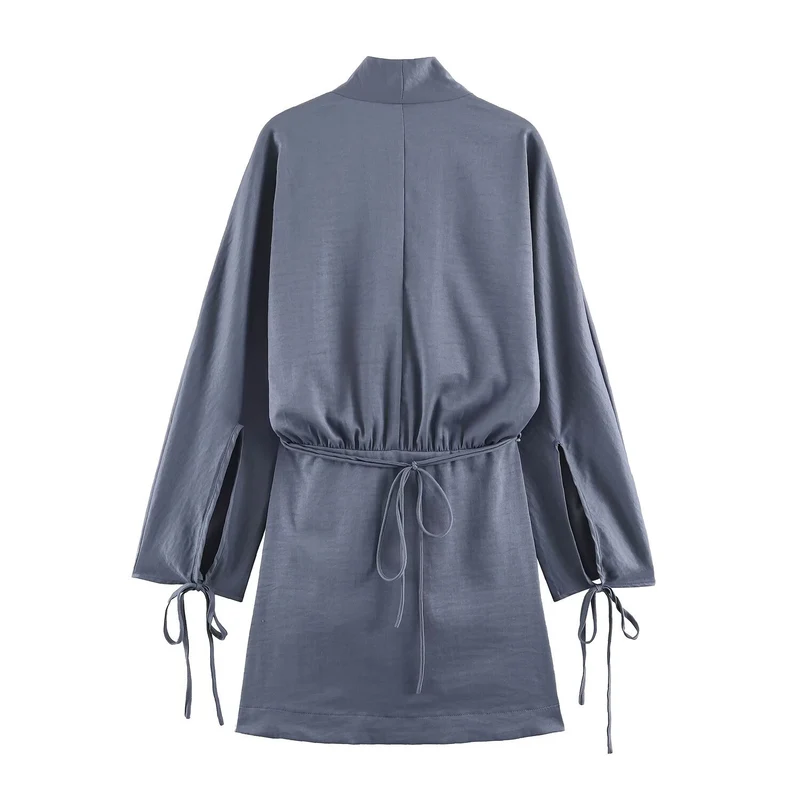 Damen Kimono‑Wickeljacke mit Taillengürtel, weitem Ärmel und asymmetrischen aufgesetzten Taschen Drune