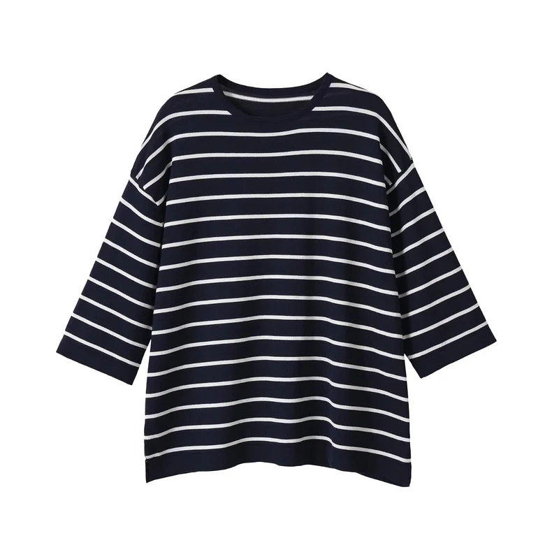 Damen Oversize Streifen-Tunika mit 3/4-Ärmeln Drune