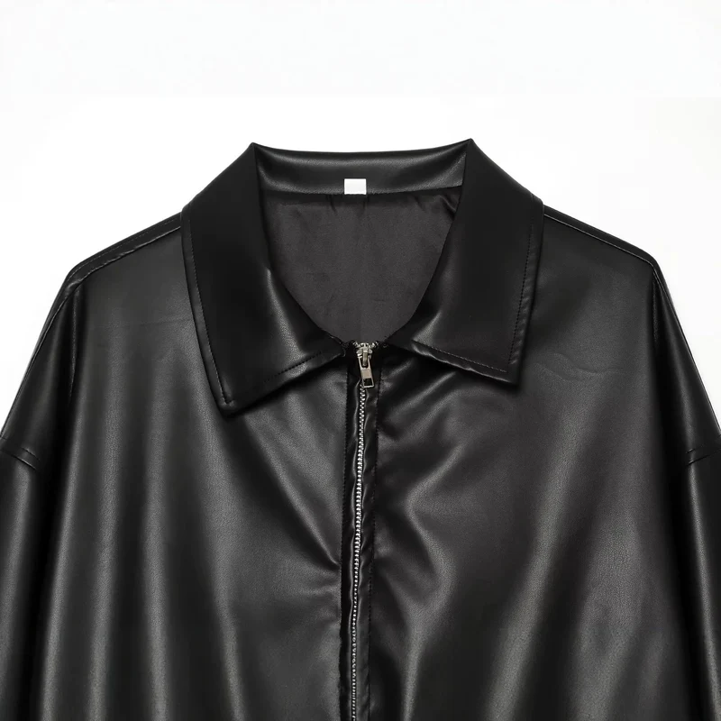 Damen Oversize Kunstleder-Bomberjacke mit Reißverschluss und elastischem Saum Drune