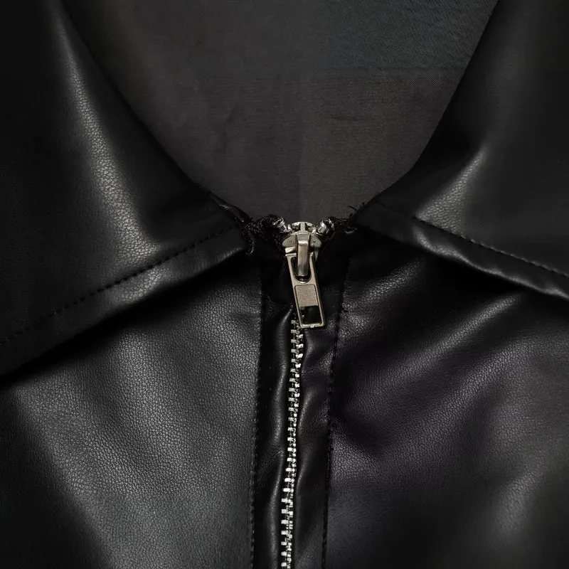 Damen Oversize Kunstleder-Bomberjacke mit Reißverschluss und elastischem Saum Drune