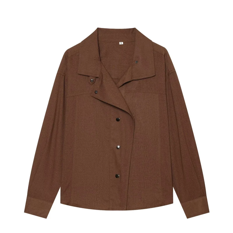 Damen Oversize Hemdblusen-Jacke mit Druckknopfblende und weiter Passform Drune