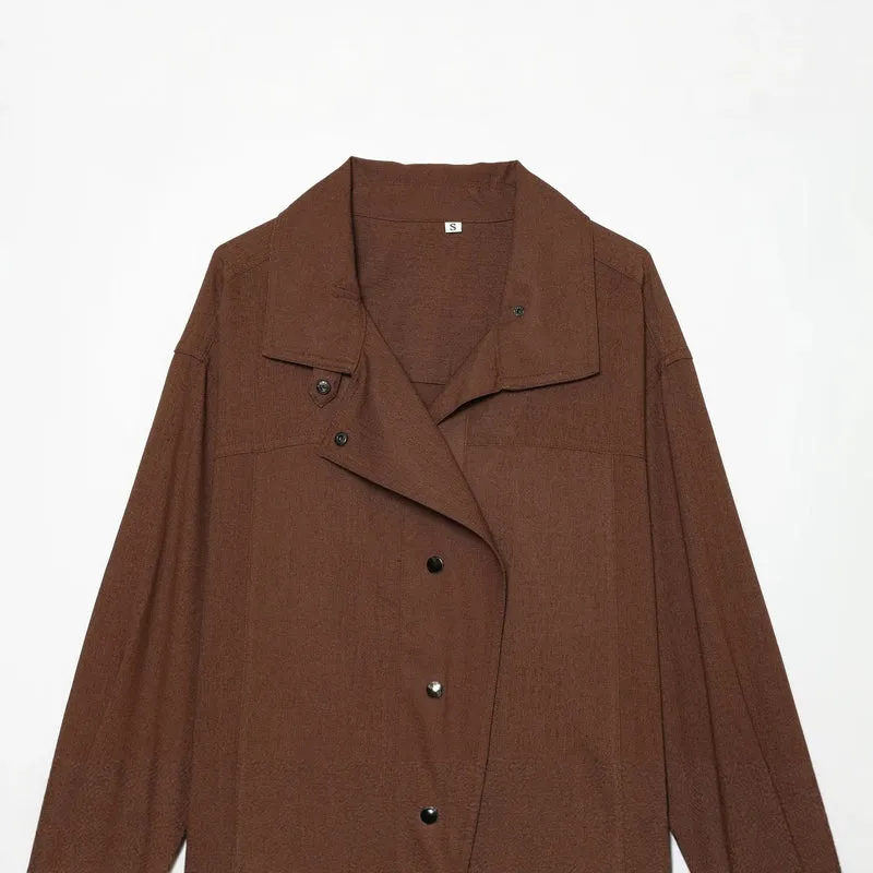 Damen Oversize Hemdblusen-Jacke mit Druckknopfblende und weiter Passform Drune