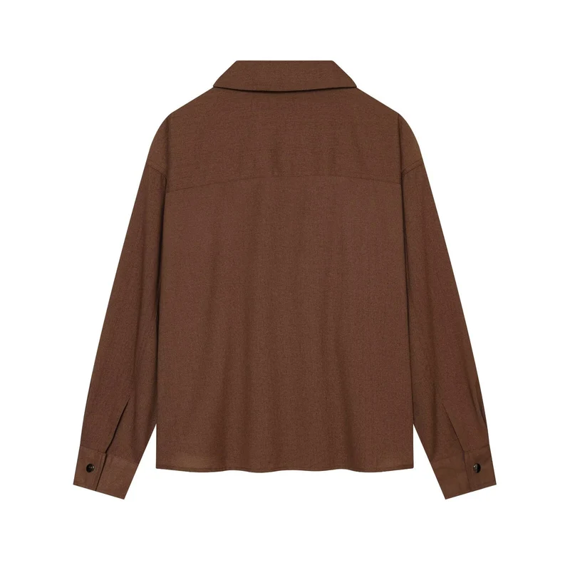 Damen Oversize Hemdblusen-Jacke mit Druckknopfblende und weiter Passform Drune