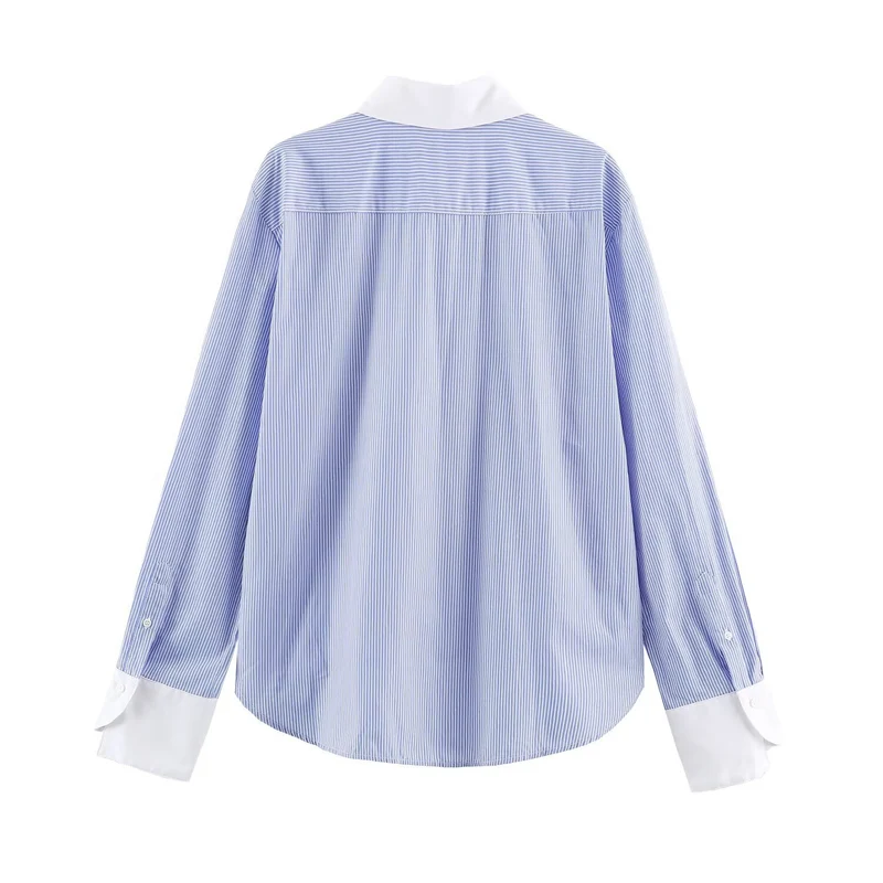 Damen Oversize-Hemdbluse mit Froschknopf-Verschlüssen und Kontrastkragen Drune