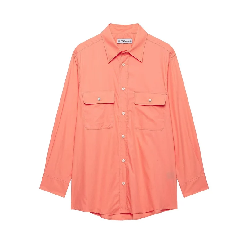 Damen Oversize Hemdbluse im Utility‑Stil mit aufgesetzten Pattentaschen Drune