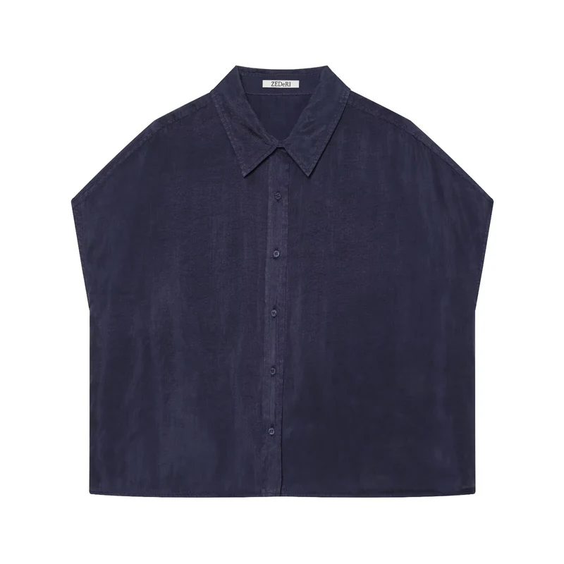Damen Oversize Ärmellose Hemdbluse aus Leinenoptik mit durchgehender Knopfleiste Drune