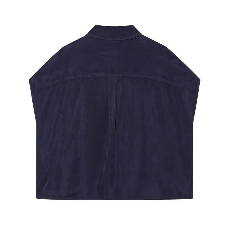 Damen Oversize Ärmellose Hemdbluse aus Leinenoptik mit durchgehender Knopfleiste Drune