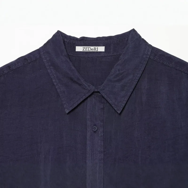 Damen Oversize Ärmellose Hemdbluse aus Leinenoptik mit durchgehender Knopfleiste Drune