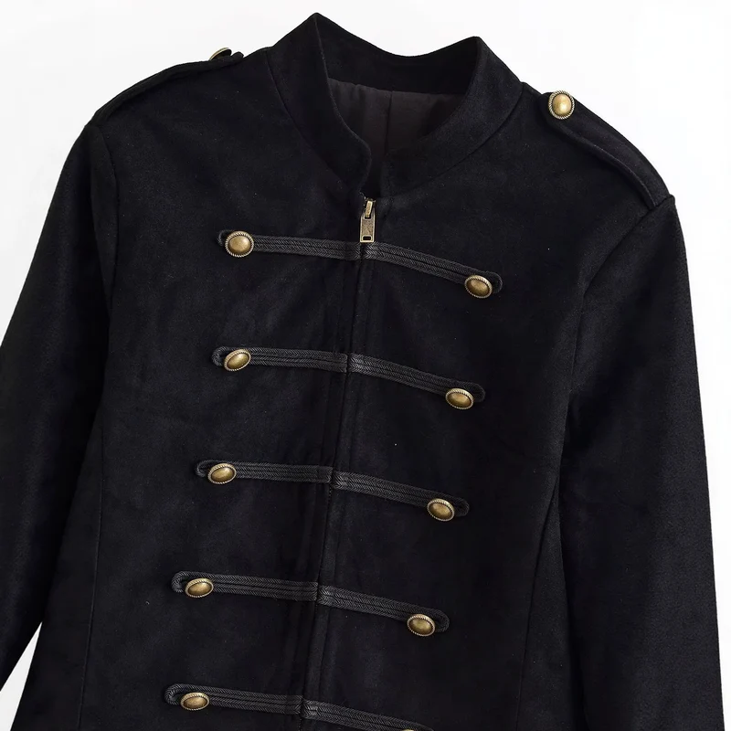 Damen Militärjacke kurz geschnitten mit Zierknöpfen und Stehkragen Drune