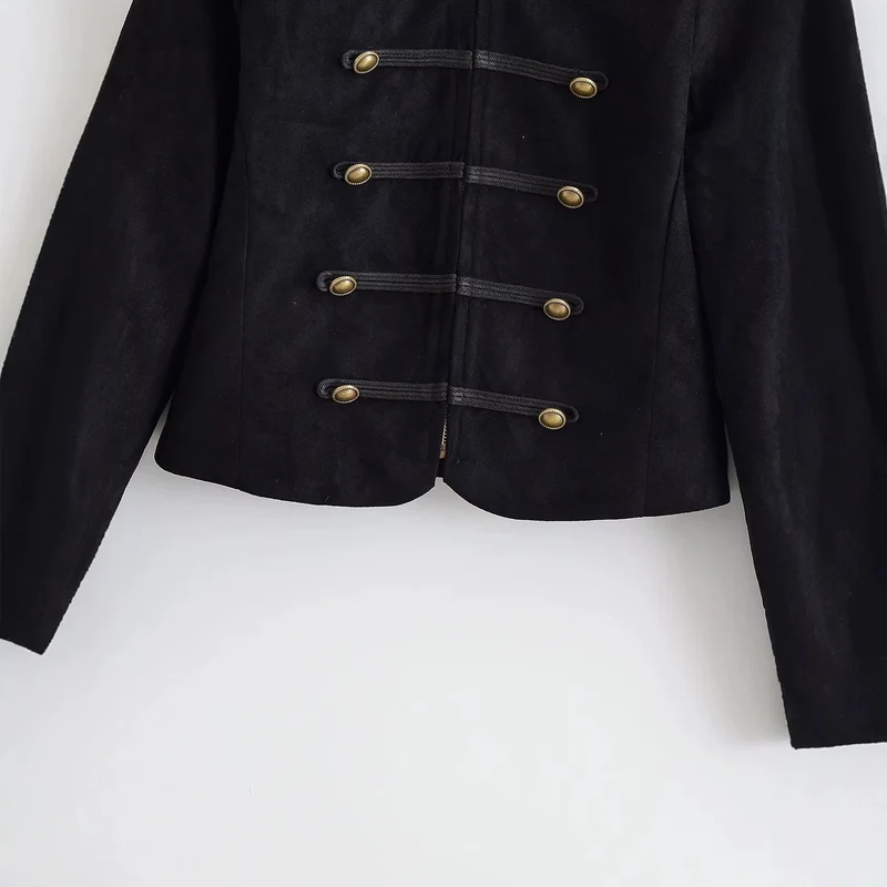 Damen Militärjacke kurz geschnitten mit Zierknöpfen und Stehkragen Drune