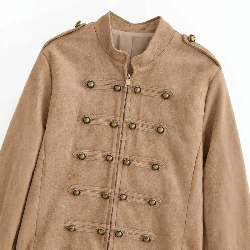 Damen Militärisch inspirierte Kurzjacke aus Wildlederoptik Drune