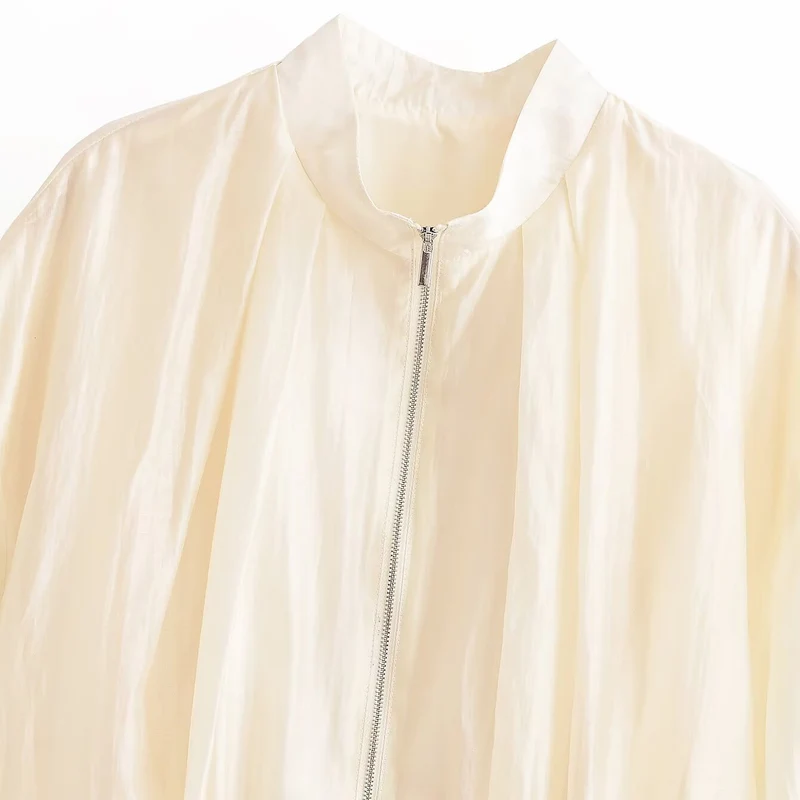 Damen Leichtes Cropped-Blouson aus Satinoptik mit Stehkragen und Elastiksaum Drune