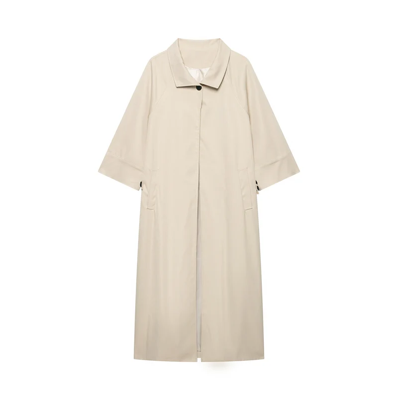 Damen Leichter langer Trenchcoat mit dreiviertelweiten Ärmeln und verdeckter Knopfleiste Drune