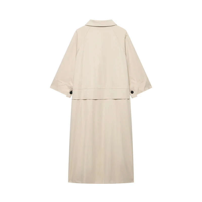 Damen Leichter langer Trenchcoat mit dreiviertelweiten Ärmeln und verdeckter Knopfleiste Drune
