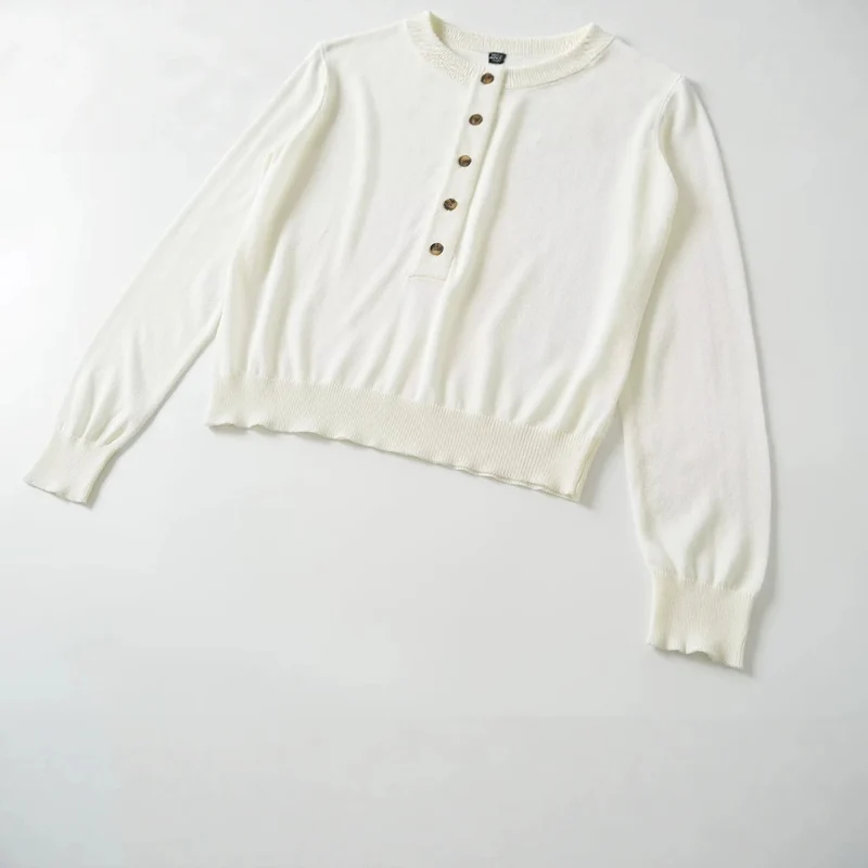 Damen Leichter Feinstrick‑Henley mit Knopfleiste, Rundhals und elastischem Rippbündchen Drune