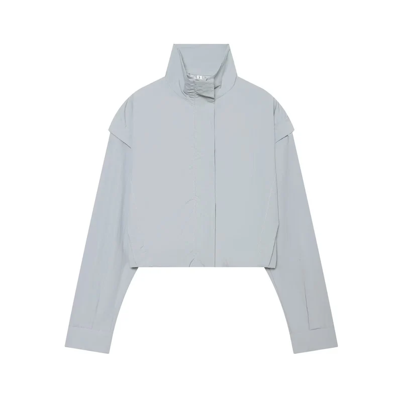 Damen Leichter Cropped‑Blouson mit hohem Stehkragen und verdeckter Front Drune