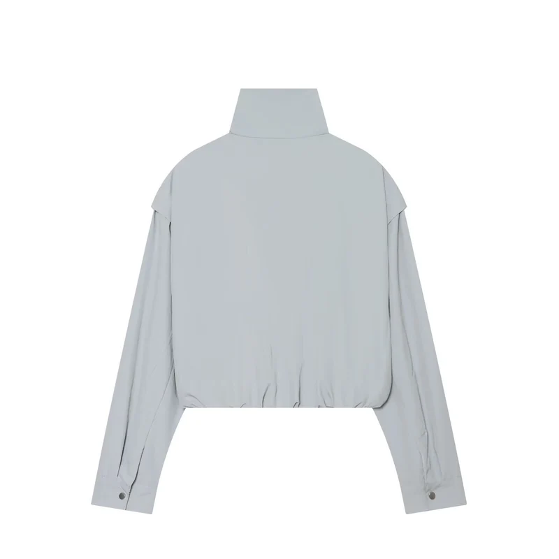 Damen Leichter Cropped‑Blouson mit hohem Stehkragen und verdeckter Front Drune
