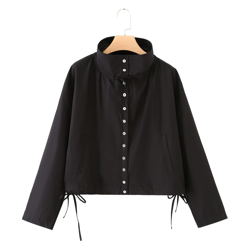 Damen Leichter Cropped-Blouson mit hohem Stehkragen, Tunnelzug und seitlichen Bindebändern Drune