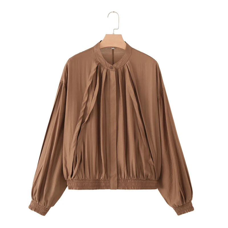 Damen Leichter Cropped-Blouson mit Faltenpasse, Stehkragen und Elastikbund Drune