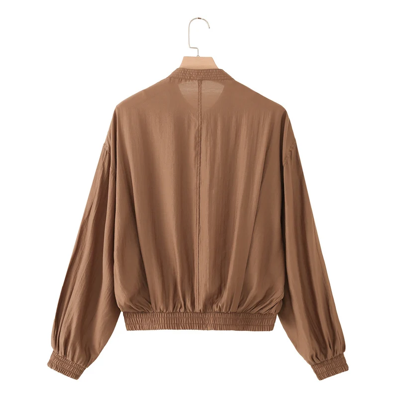 Damen Leichter Cropped-Blouson mit Faltenpasse, Stehkragen und Elastikbund Drune