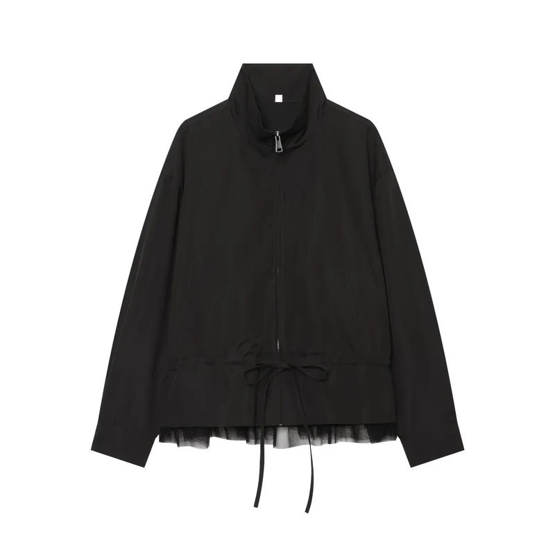 Damen Leichter Blouson mit Stehkragen, Tunnelzug‑Taille und Tüllsaum Drune