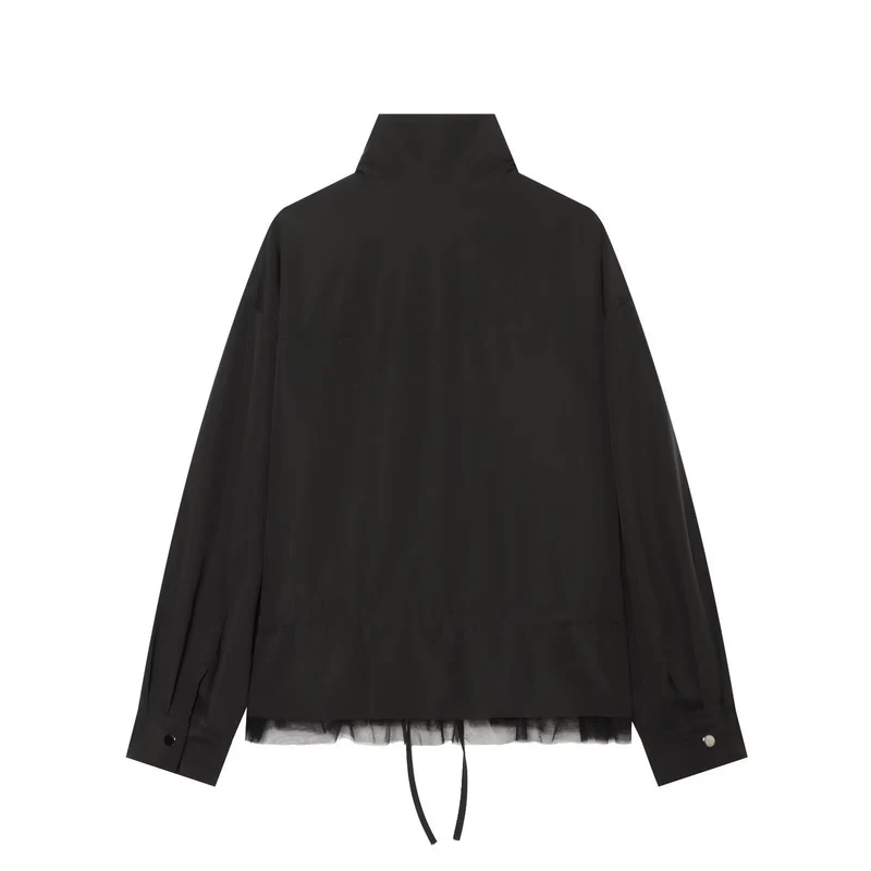 Damen Leichter Blouson mit Stehkragen, Tunnelzug‑Taille und Tüllsaum Drune