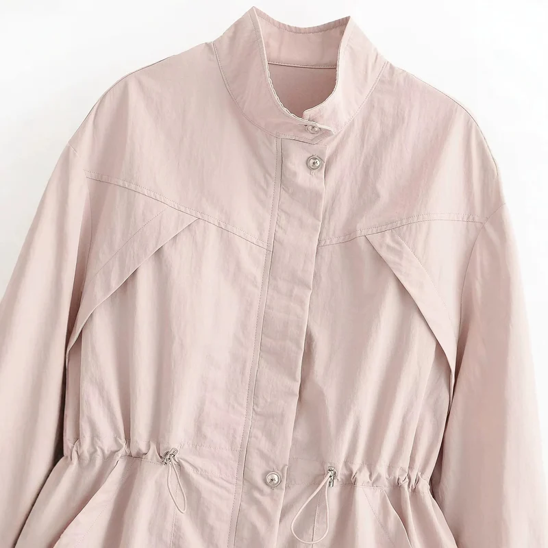 Damen Leichte Windjacke mit Tunnelzug-Taille und Ballonärmeln Drune