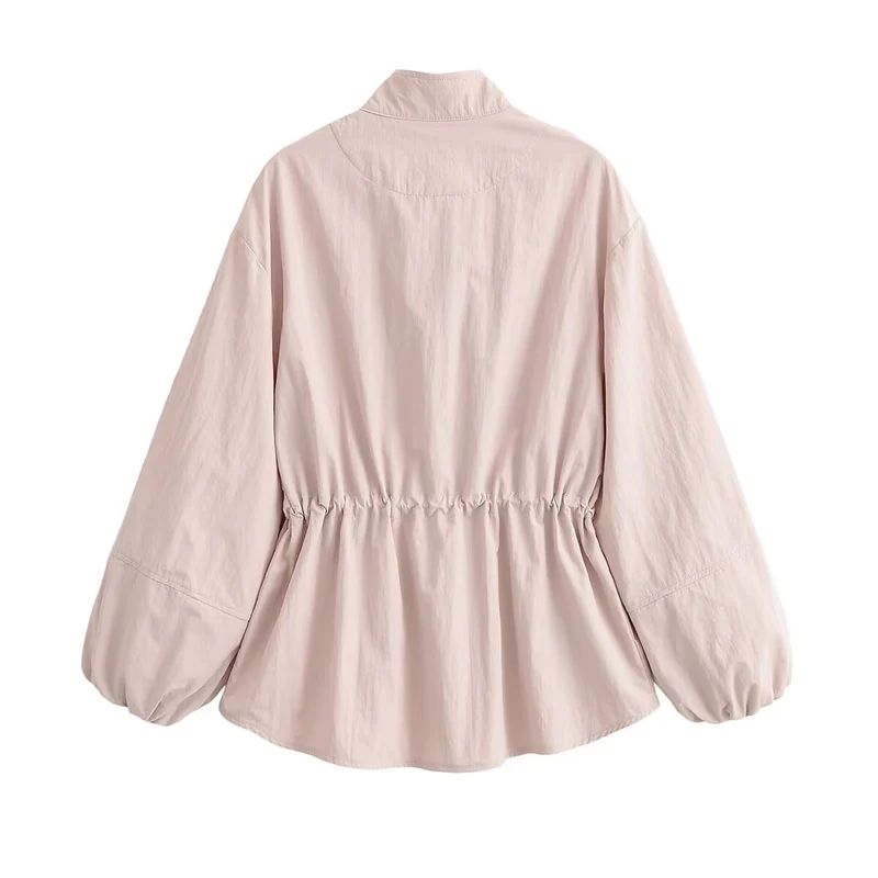Damen Leichte Windjacke mit Tunnelzug-Taille und Ballonärmeln Drune