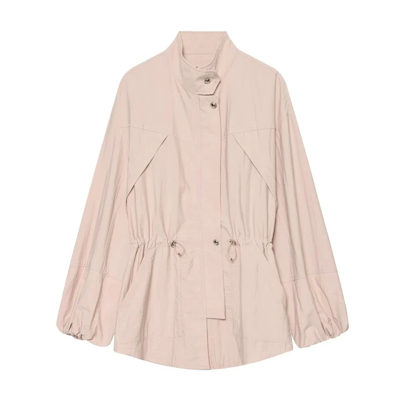 Damen Leichte Parka-Anorak Jacke mit Tunnelzugtaillierung und Stehkragen Drune
