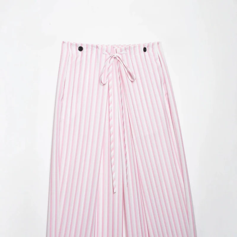 Damen Leichte Highwaist Palazzohose mit weitem Bein, Tunnelzug und vertikalem Streifenmuster Drune