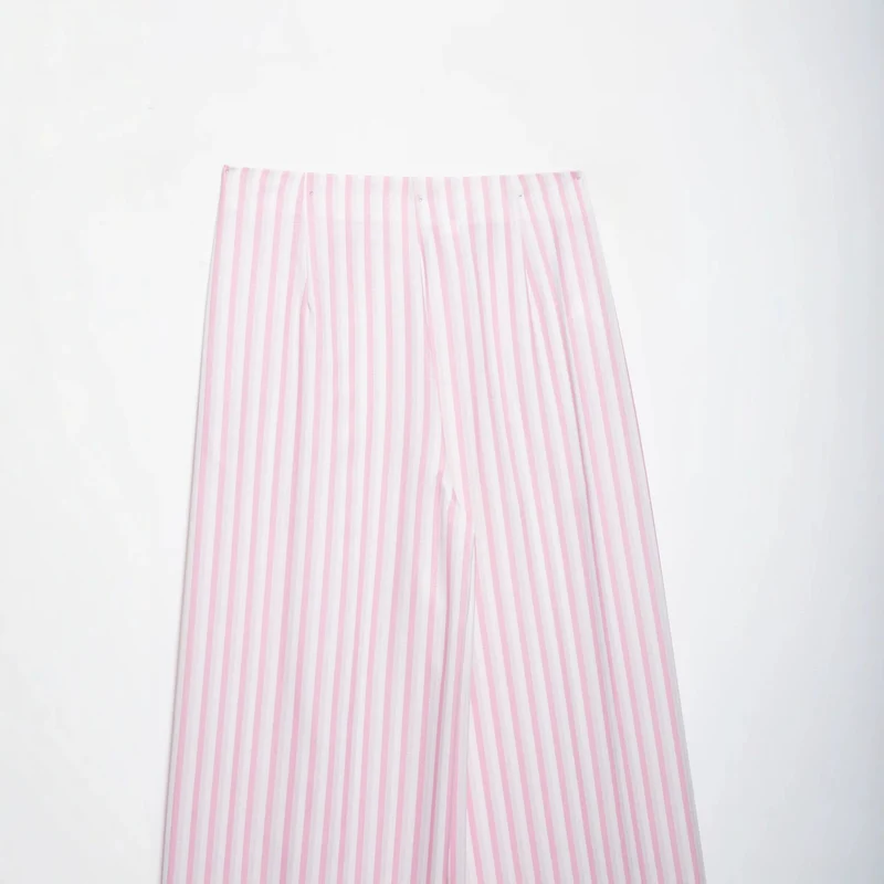 Damen Leichte Highwaist Palazzohose mit weitem Bein, Tunnelzug und vertikalem Streifenmuster Drune
