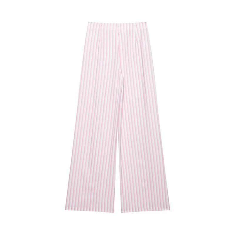 Damen Leichte Highwaist Palazzohose mit weitem Bein, Tunnelzug und vertikalem Streifenmuster Drune