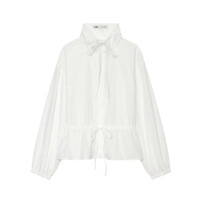 Damen Leichte Cropped Windjacke mit Tunnelzugkragen und Taillenraffung Drune