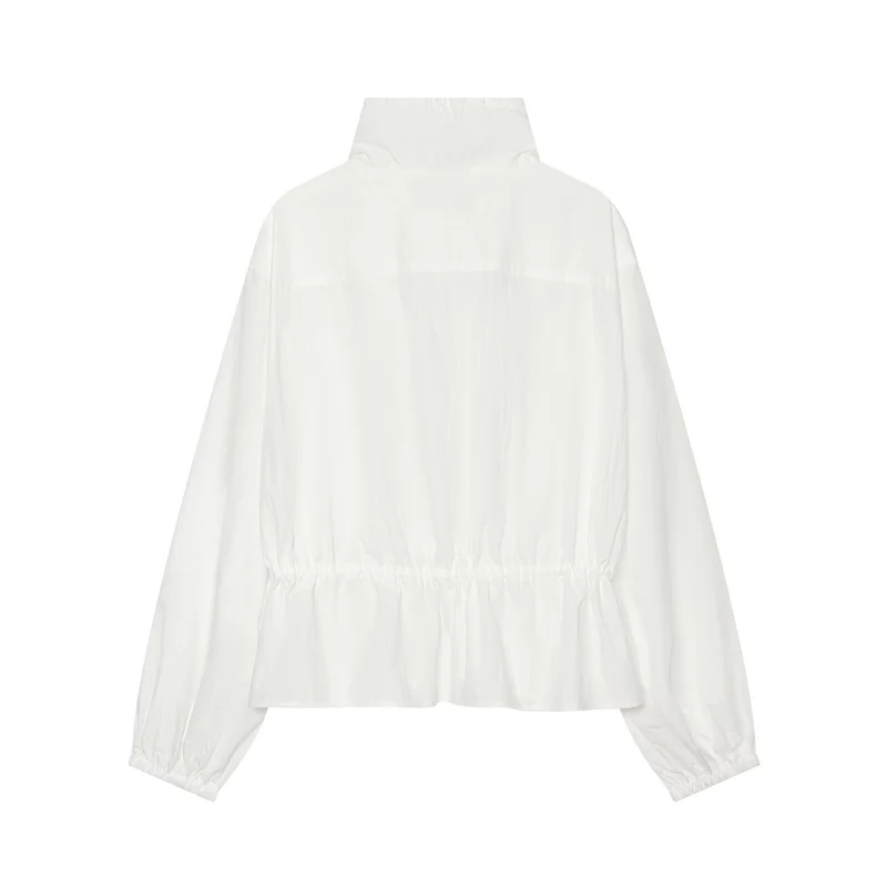 Damen Leichte Cropped Windjacke mit Tunnelzugkragen und Taillenraffung Drune