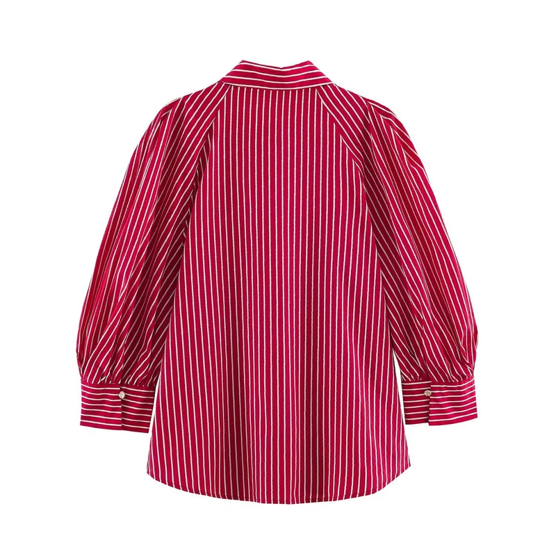 Damen Längsgestreifte Oversize-Hemdbluse mit betonten Puffärmeln Drune