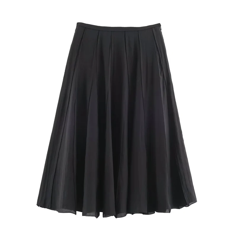 Damen Langer Plissee Maxirock mit Chiffonlage und seitlichem Reißverschluss Drune