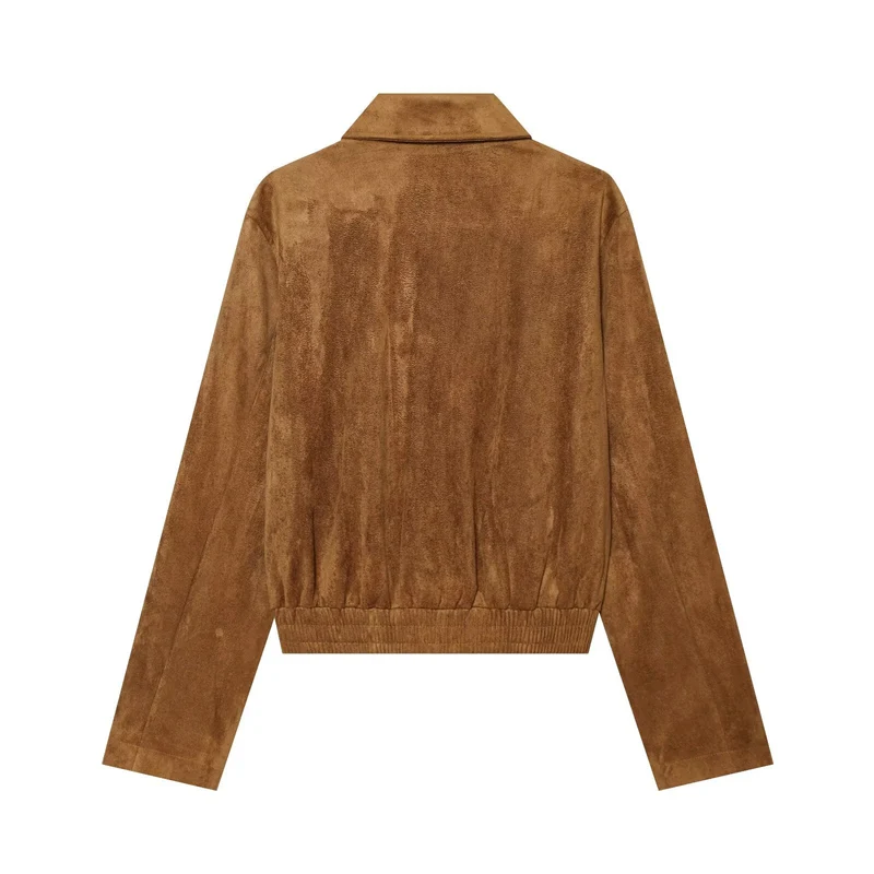 Damen Kurzjacke im Vintage‑Velours‑Stil mit Zierknopfleiste und elastischem Saum Drune