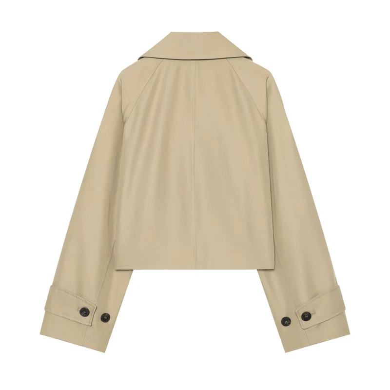 Damen Kurzjacke im Trenchstil mit Boxy-Schnitt, Doppelreihe und Schulterklappen Drune