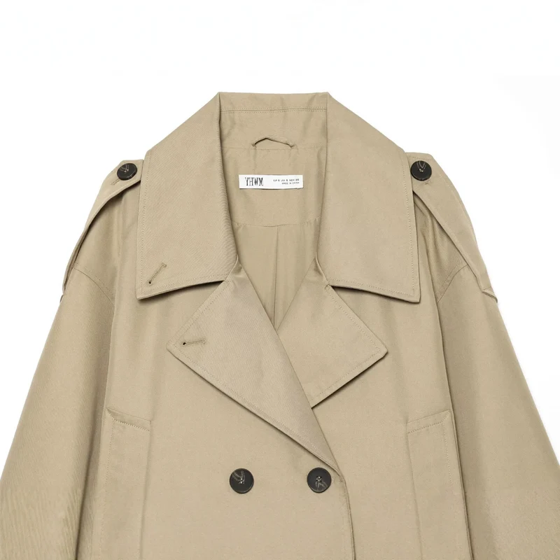 Damen Kurzjacke im Trenchstil mit Boxy-Schnitt, Doppelreihe und Schulterklappen Drune