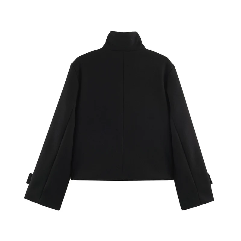 Damen Kurzjacke im Boxy‑Schnitt mit hochschließendem Schlauchkragen und asymmetrischer Knopfleiste Drune