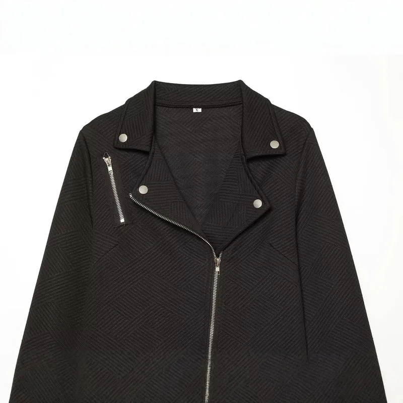 Damen Kurzjacke im Bikerstil mit asymmetrischem Reißverschluss und strukturierter Webstruktur Drune